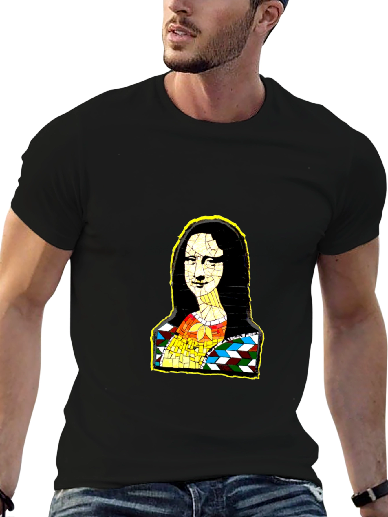Mona Lisa Mosaic Art Black T-Shirt