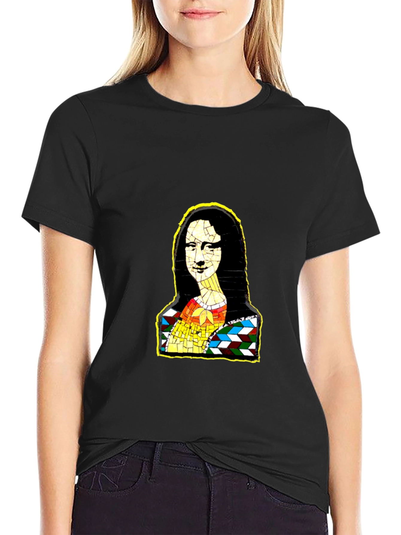 Mona Lisa Mosaic Art Black T-Shirt