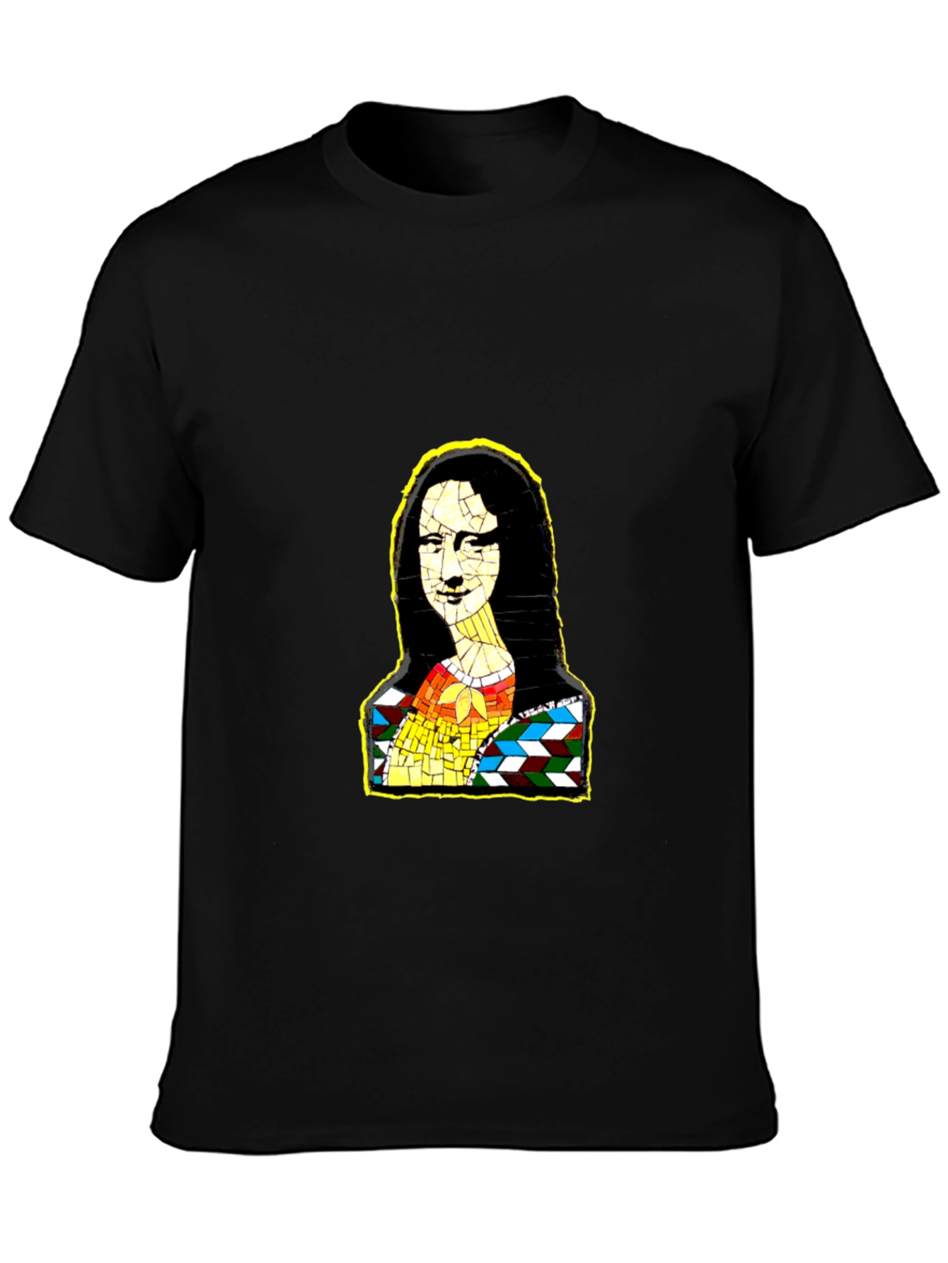 Mona Lisa Mosaic Art Black T-Shirt
