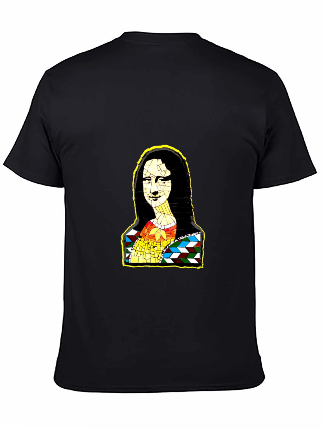 Mona Lisa Mosaic Art Black T-Shirt
