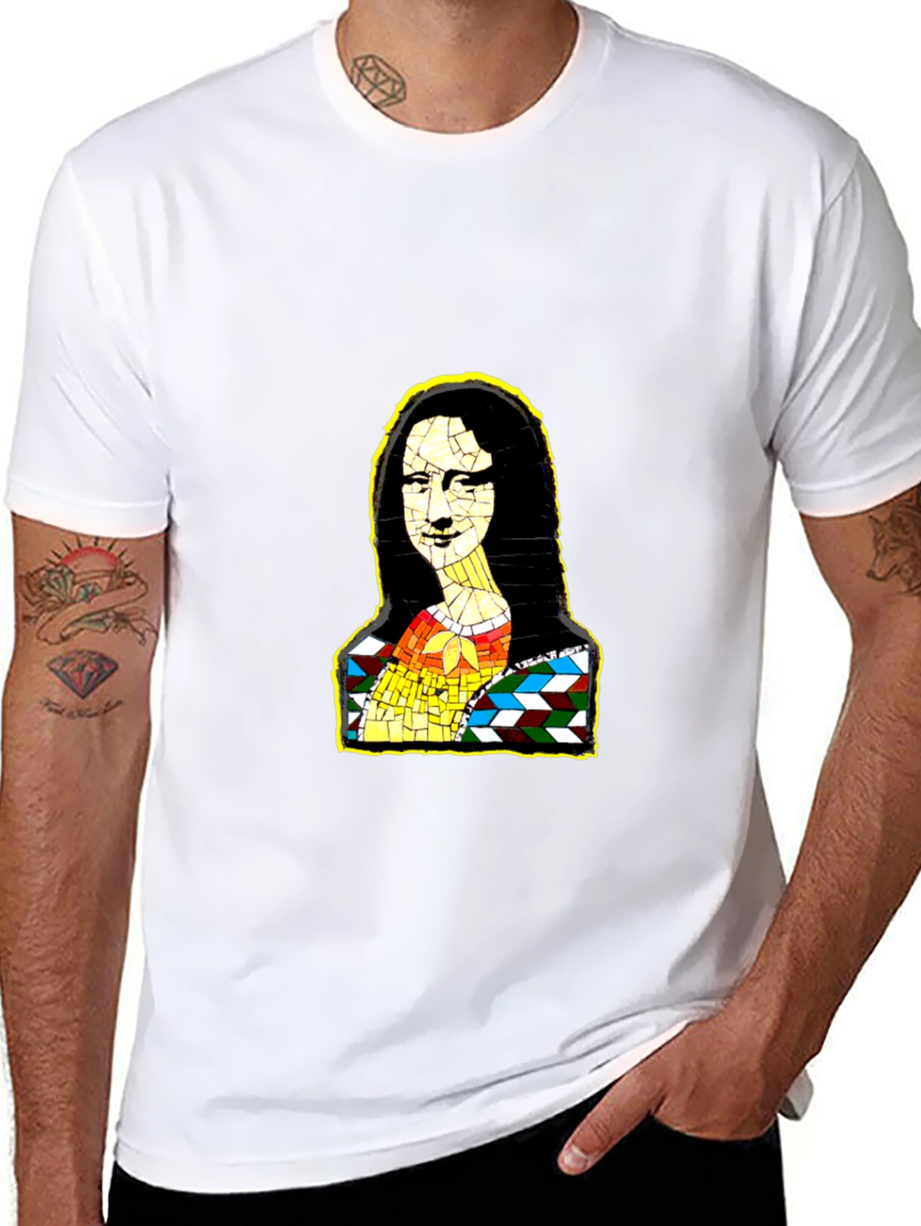 Mona Lisa Mosaic Art Black T-Shirt
