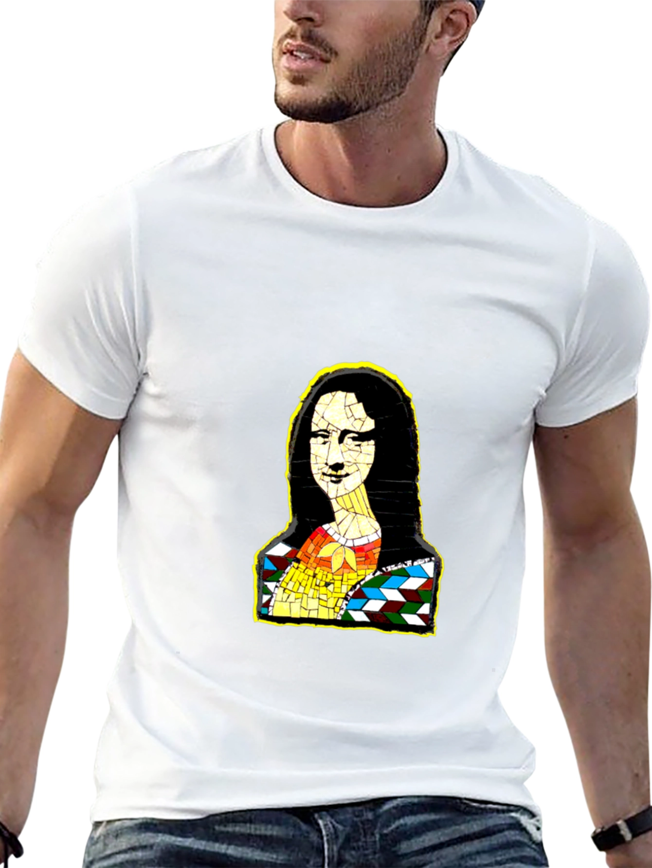 Mona Lisa Mosaic Art Black T-Shirt
