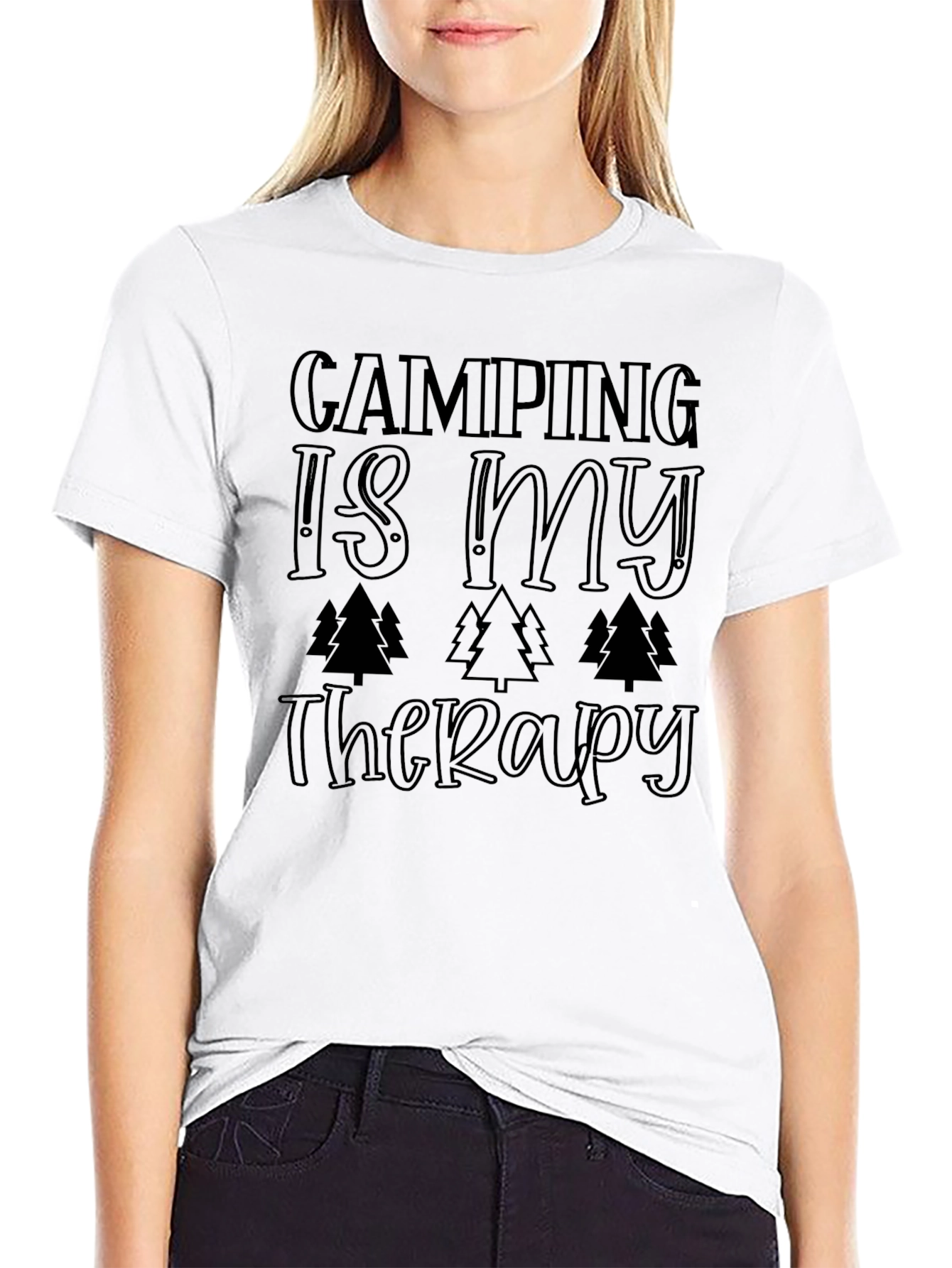 Camping is My Therapy Black Graphic Tee