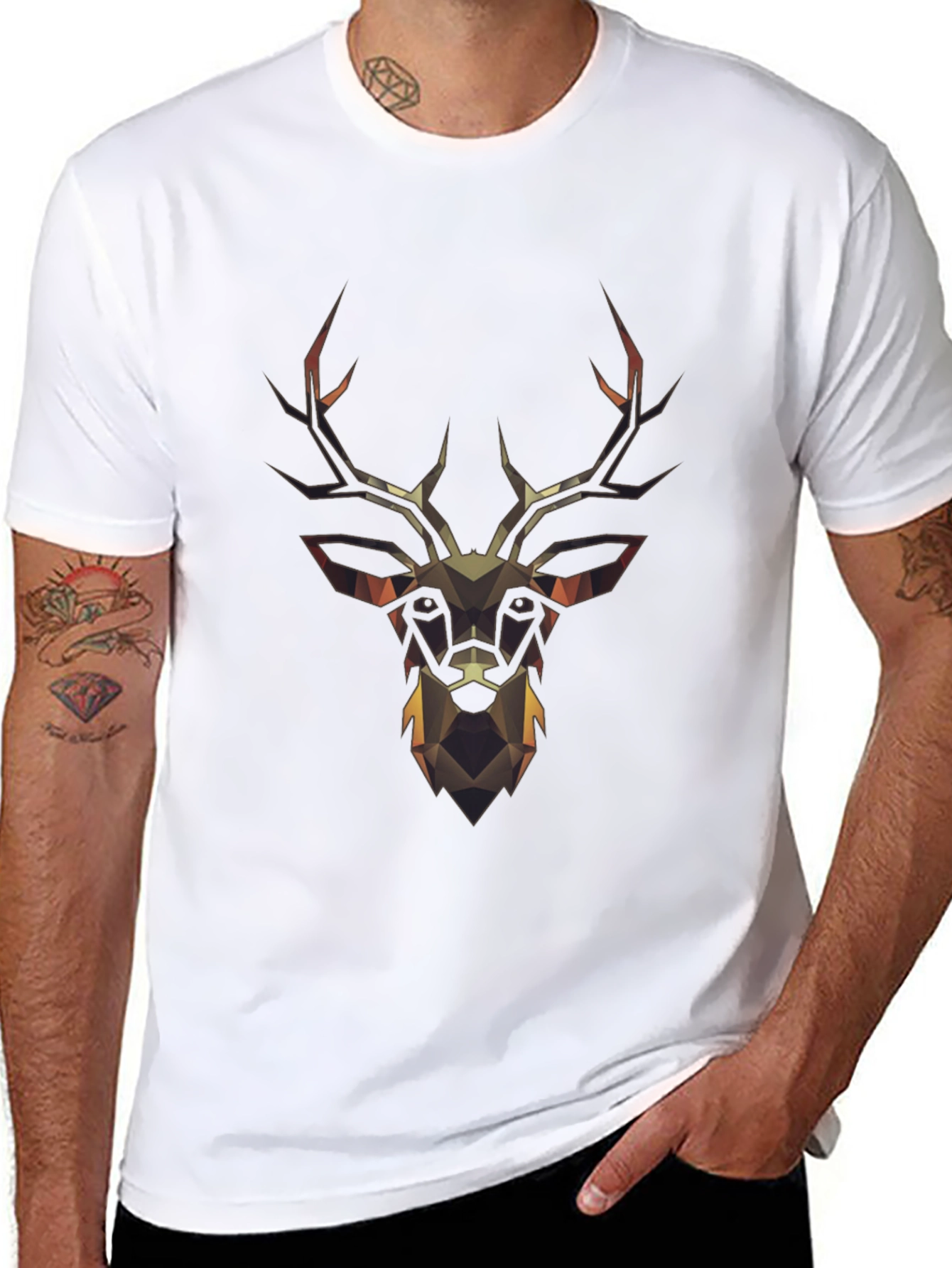 Geometric Deer Head Black T-Shirt