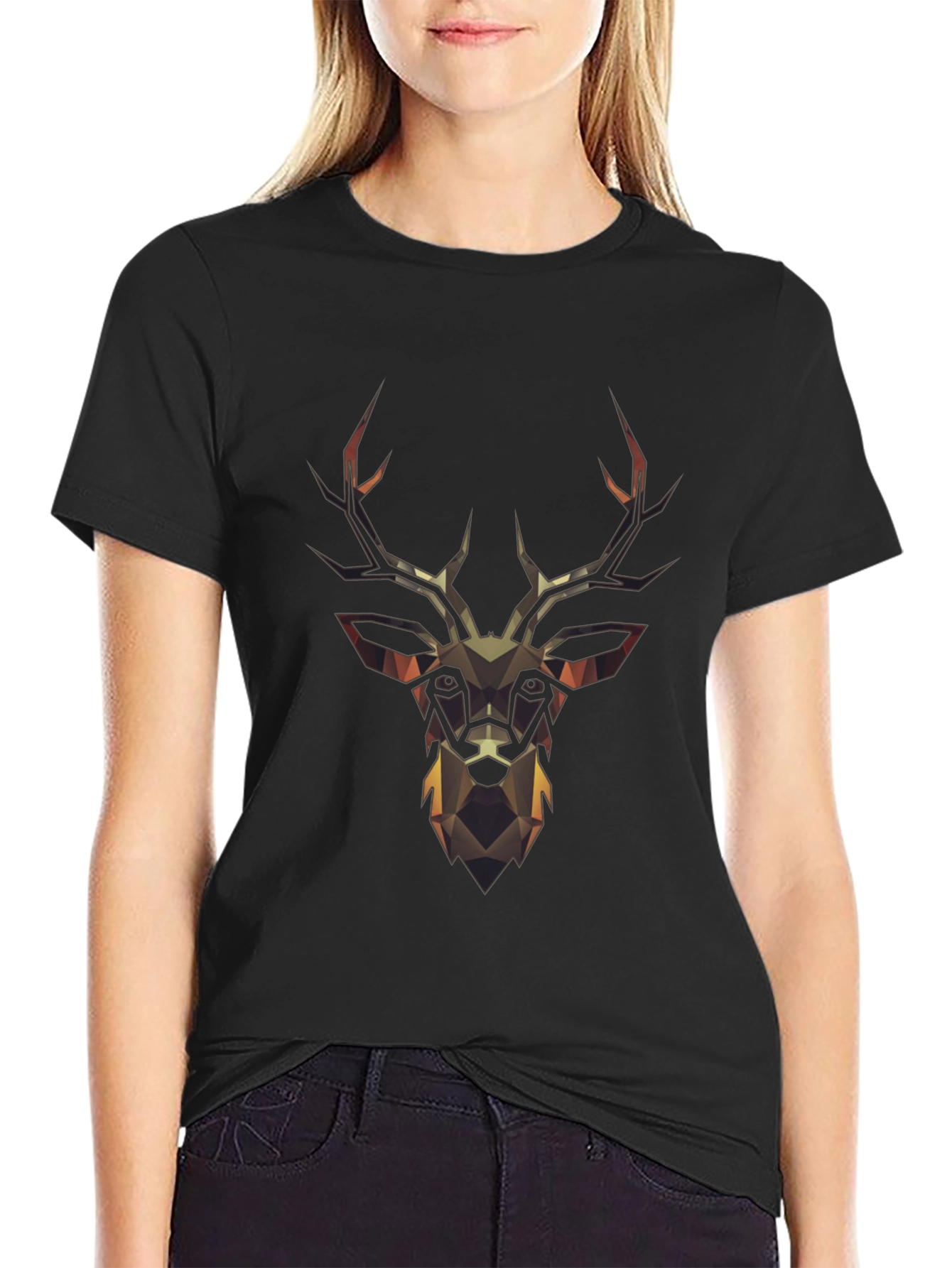 Geometric Deer Head Black T-Shirt