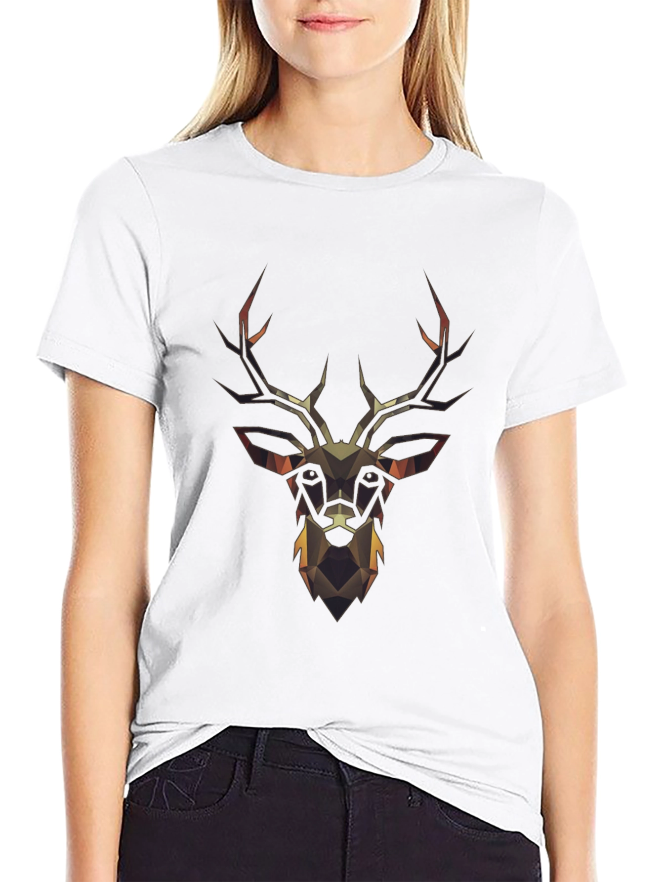 Geometric Deer Head Black T-Shirt