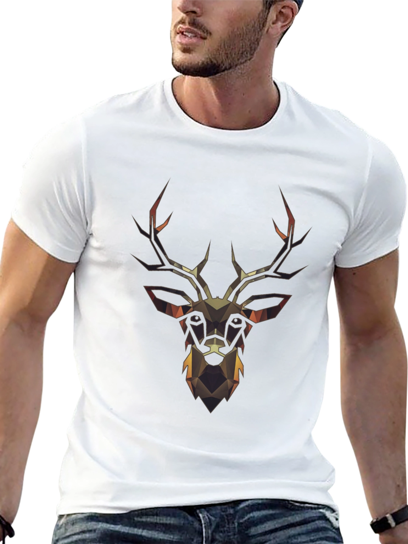 Geometric Deer Head Black T-Shirt