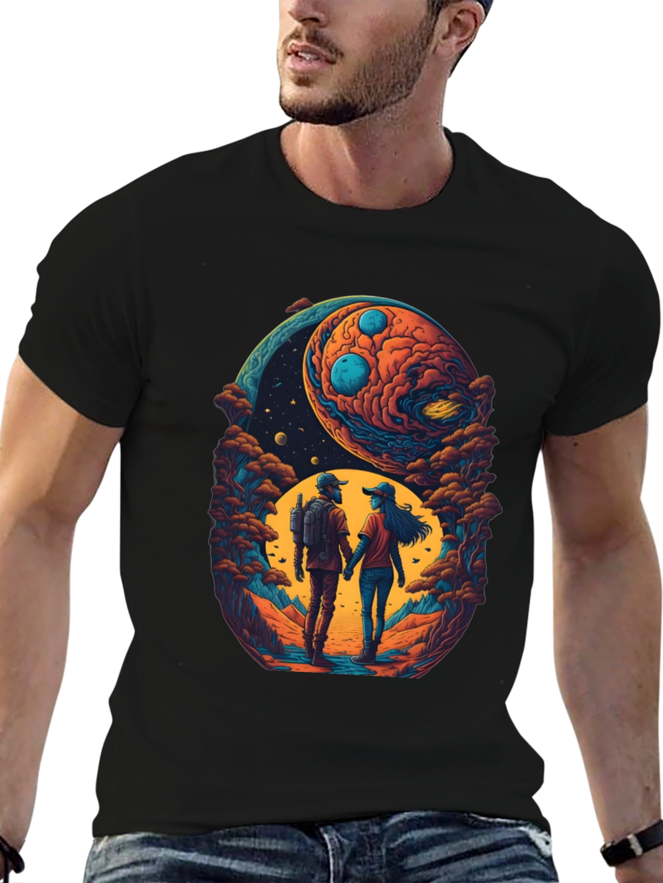 Cosmic Couple T-Shirt - Space Lovers Tee