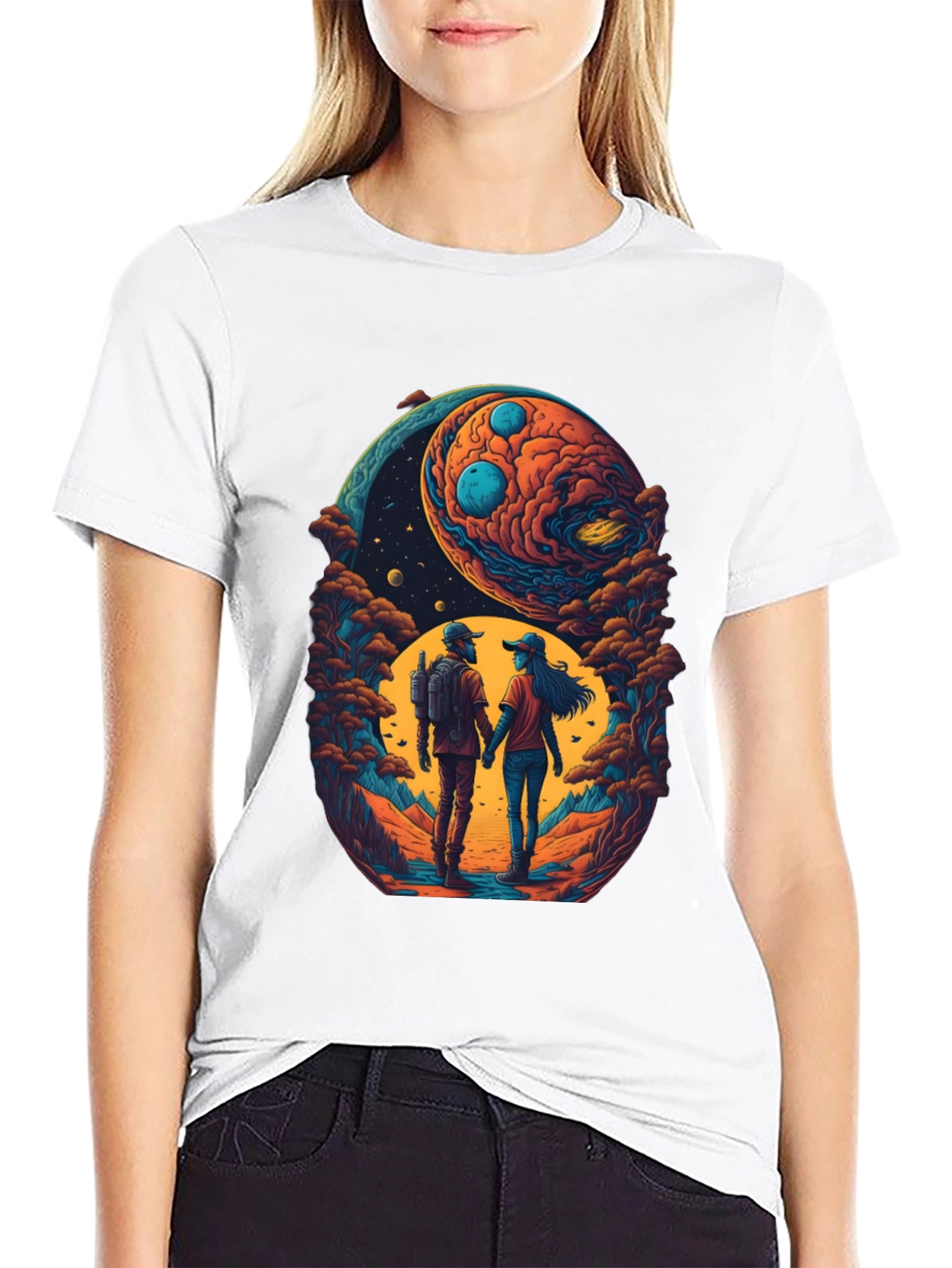 Cosmic Couple T-Shirt - Space Lovers Tee