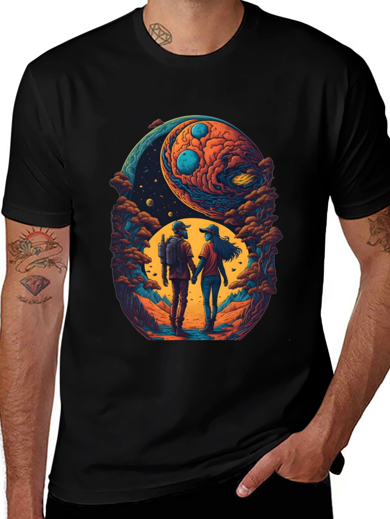 Cosmic Couple T-Shirt - Space Lovers Tee