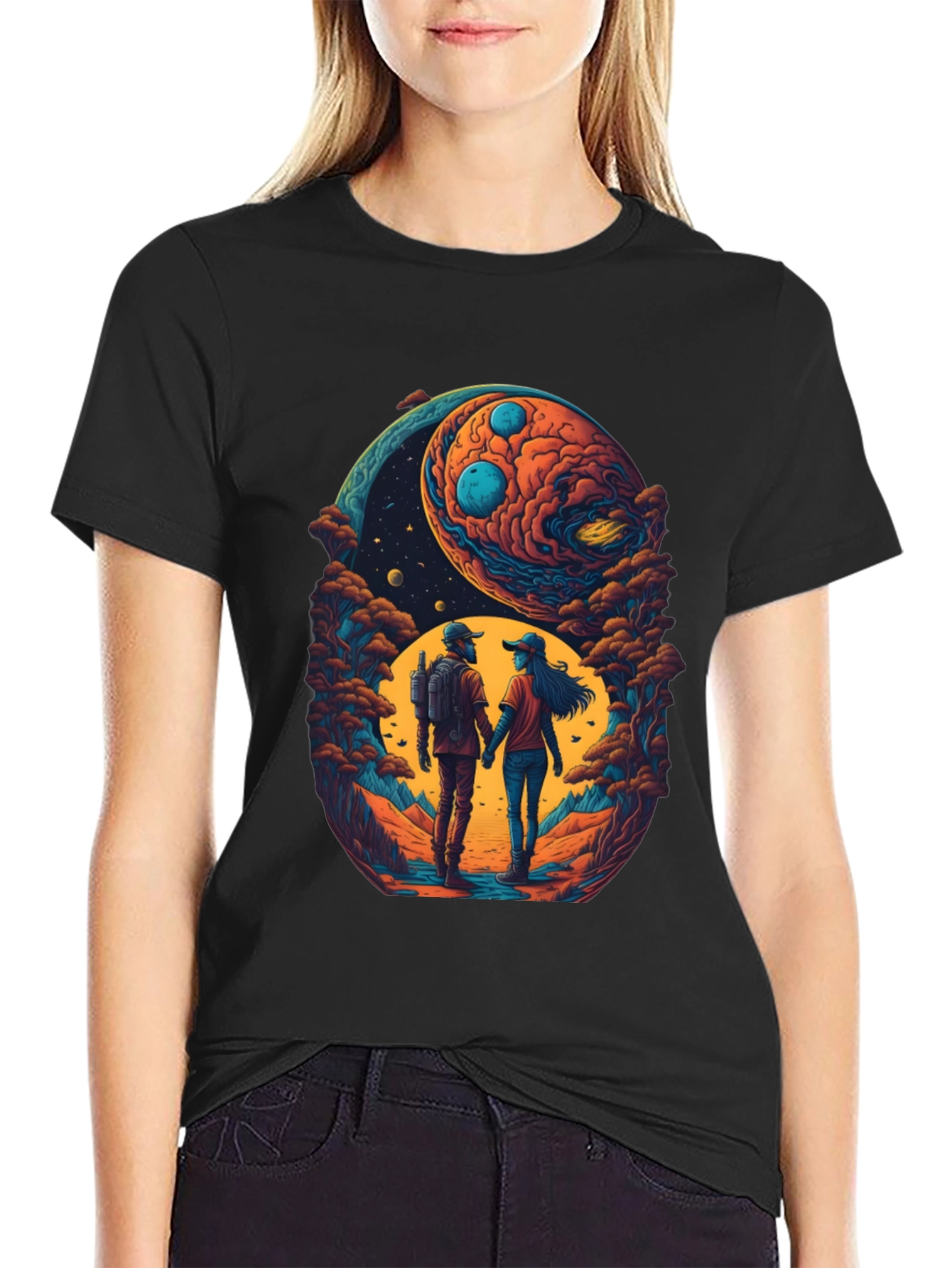 Cosmic Couple T-Shirt - Space Lovers Tee