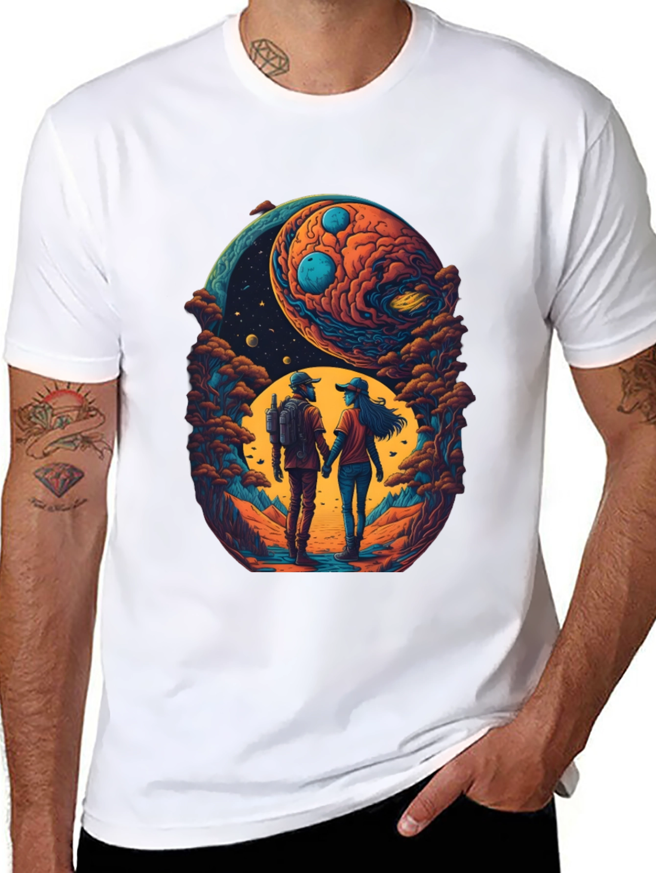 Cosmic Couple T-Shirt - Space Lovers Tee