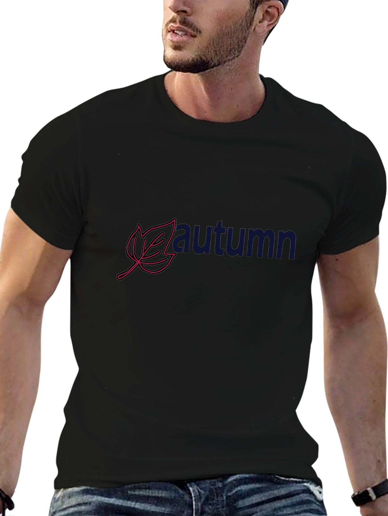 Autumn Leaf Graphic Print Black T-Shirt