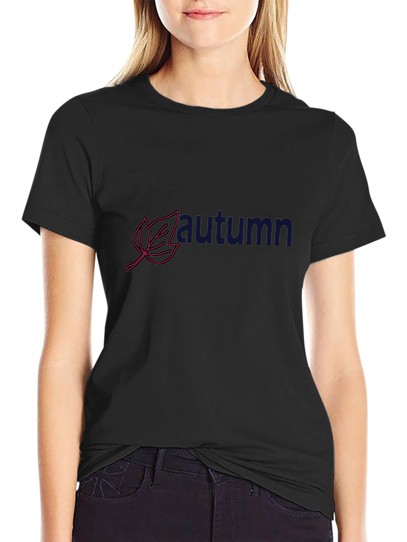 Autumn Leaf Graphic Print Black T-Shirt