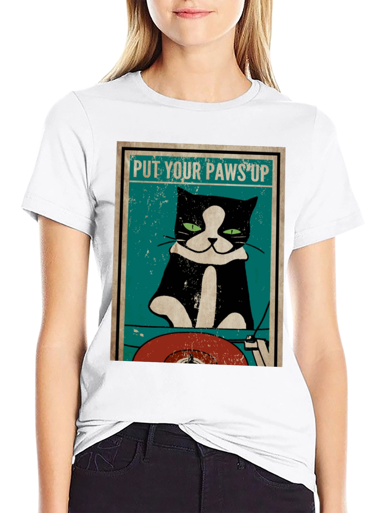 Put Your Paws Up Cat DJ Graphic T-Shirt