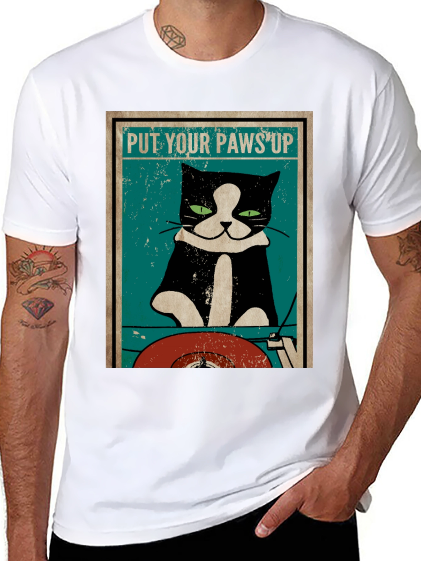 Put Your Paws Up Cat DJ Graphic T-Shirt