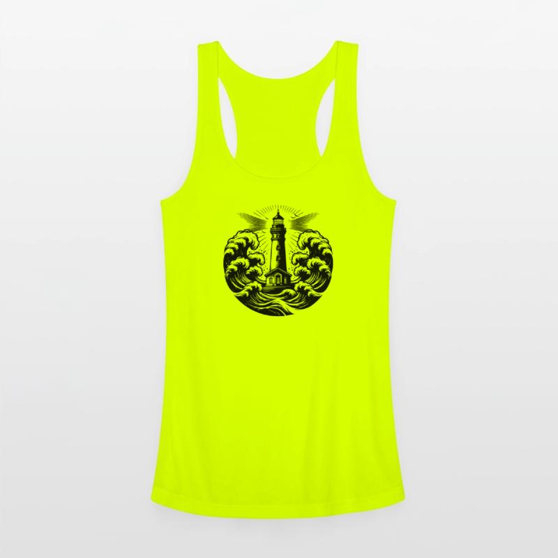 Shining Coastal Lighthouse In Heavy Waves