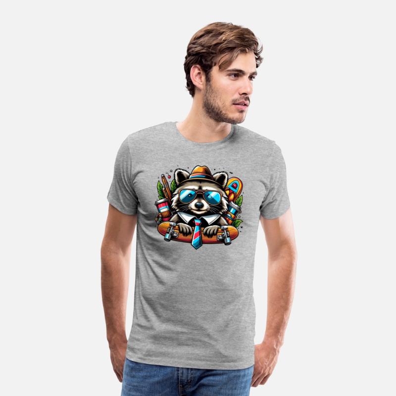 Skater Raccoon Cool Animal with Backpack and Skat