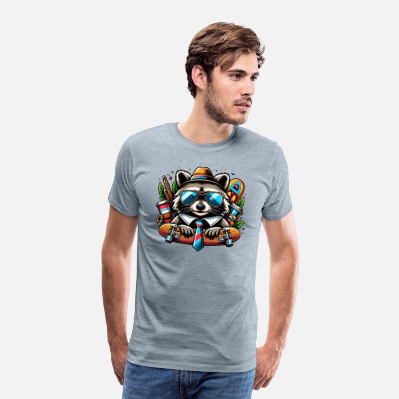 Skater Raccoon Cool Animal with Backpack and Skat