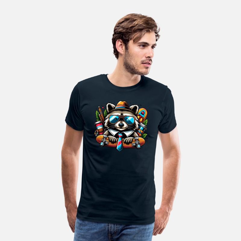 Skater Raccoon Cool Animal with Backpack and Skat