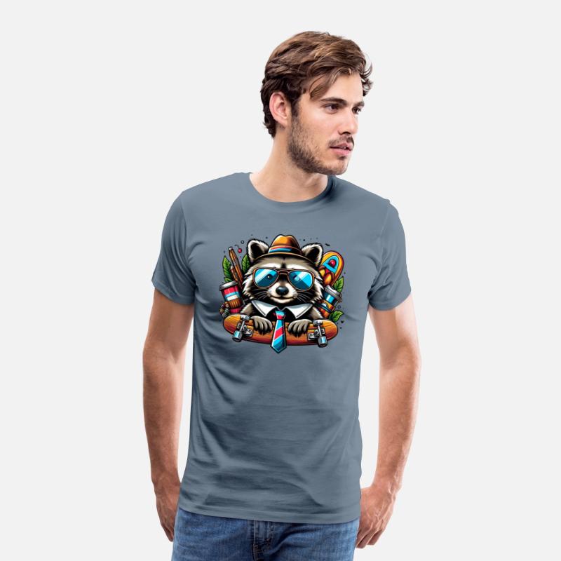 Skater Raccoon Cool Animal with Backpack and Skat