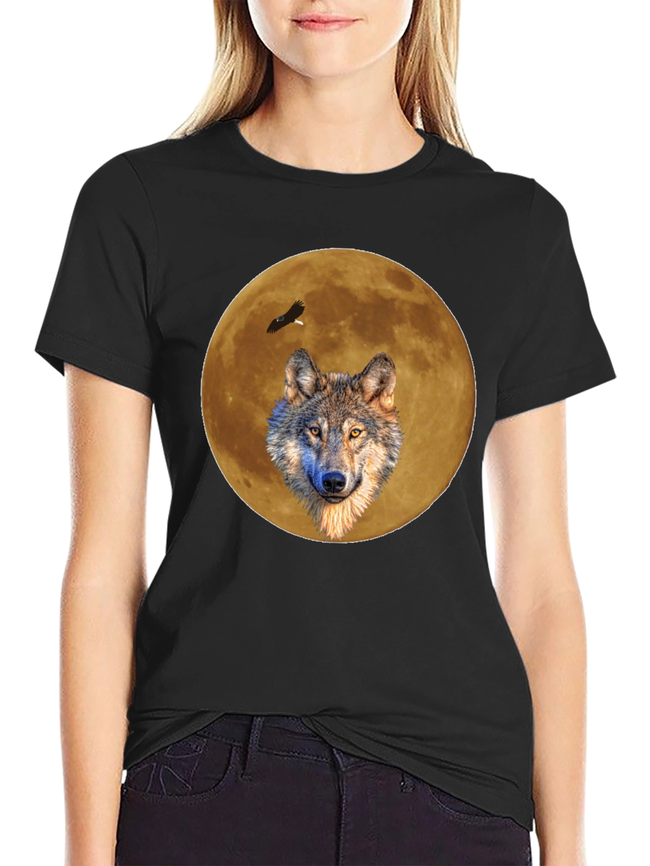 Wolf Moon Graphic Tee - Black Casual T-Shirt