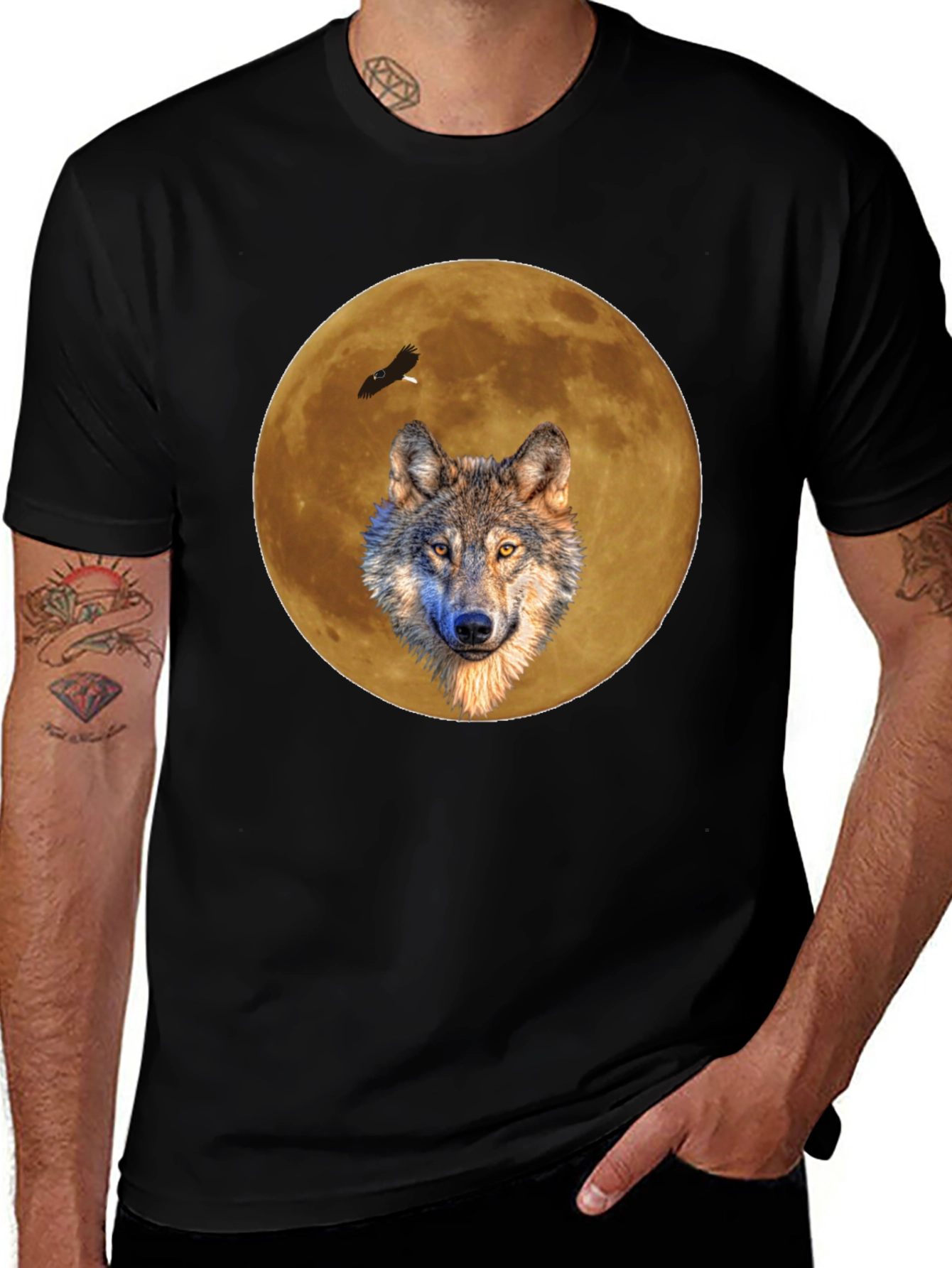 Wolf Moon Graphic Tee - Black Casual T-Shirt