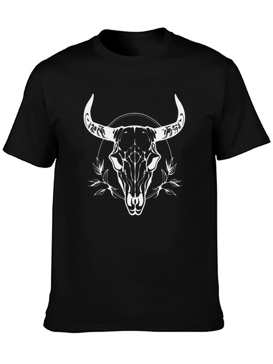 Black T-Shirt with Bull Skull Graphic