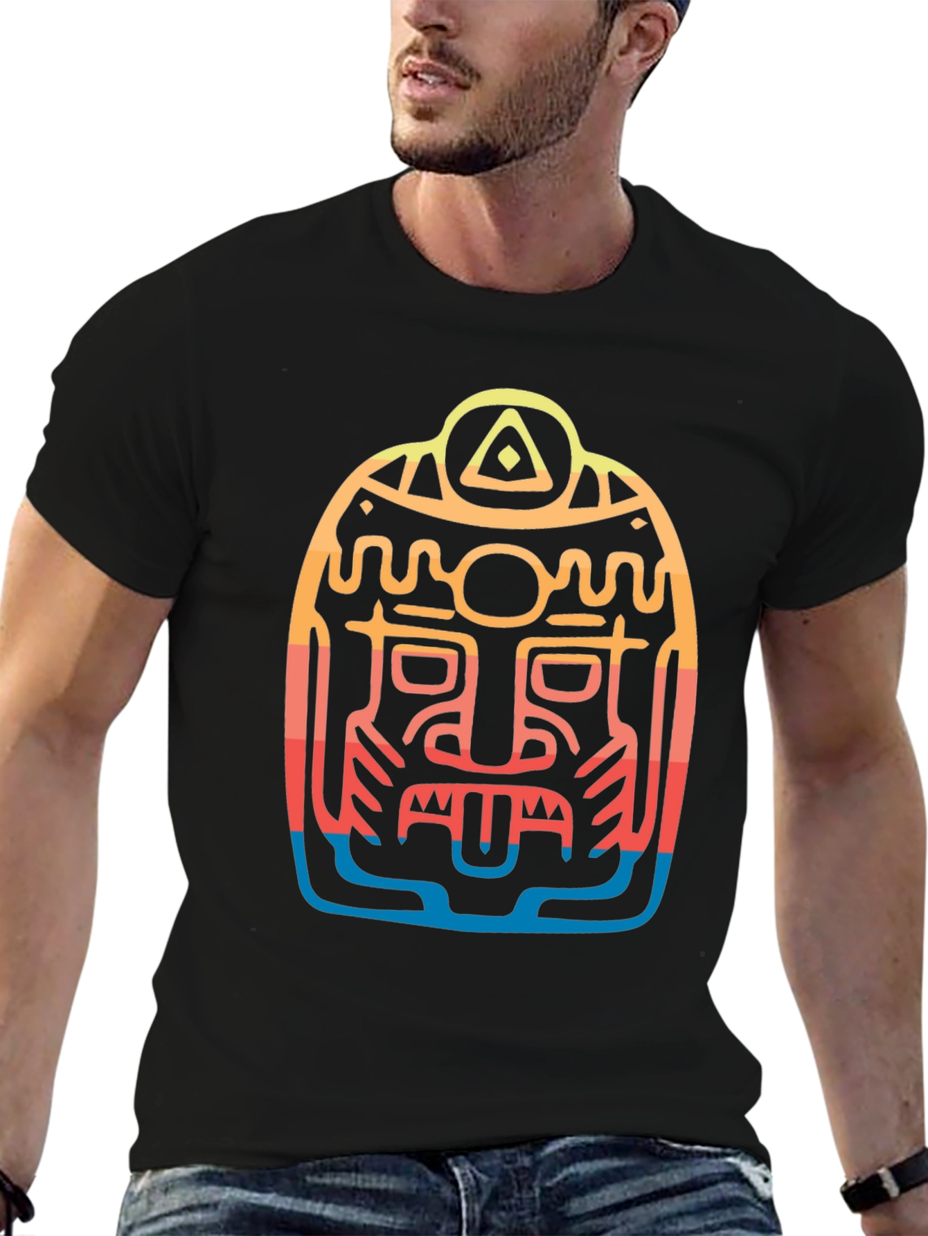 Aztec Mask Graphic Tee - Cool Tribal Design T-Shirt