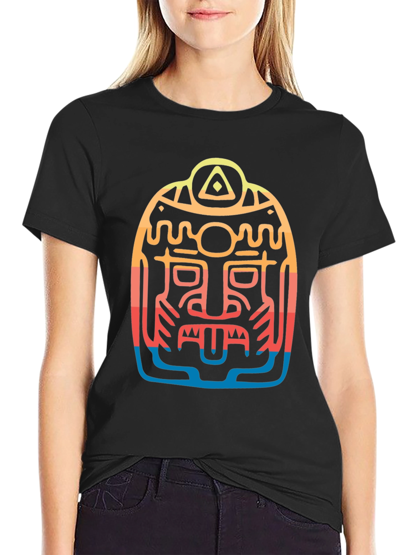 Aztec Mask Graphic Tee - Cool Tribal Design T-Shirt