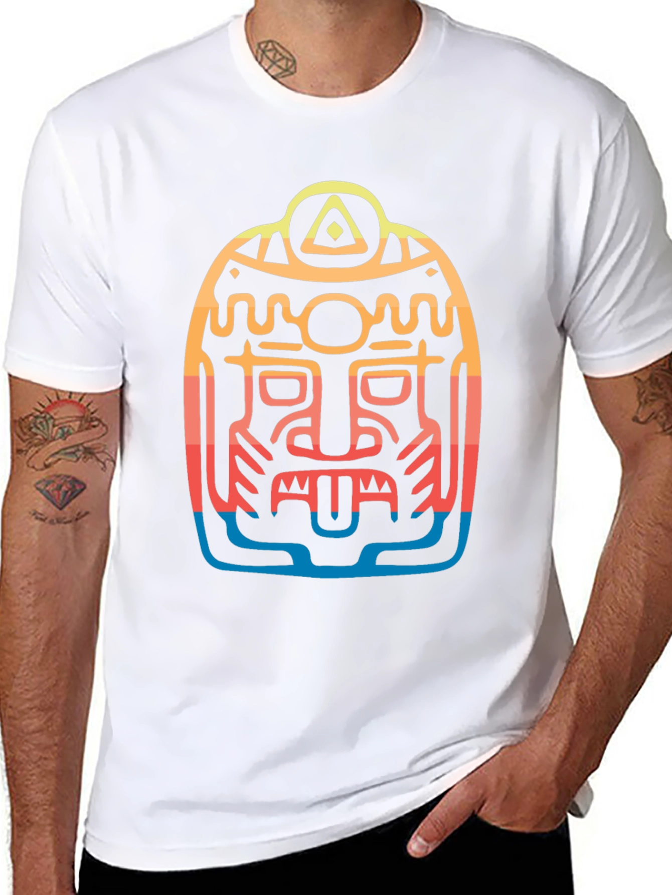 Aztec Mask Graphic Tee - Cool Tribal Design T-Shirt