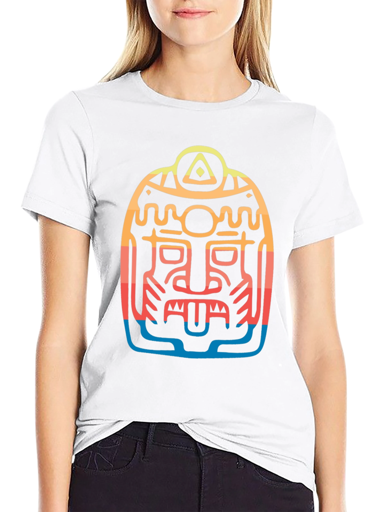 Aztec Mask Graphic Tee - Cool Tribal Design T-Shirt