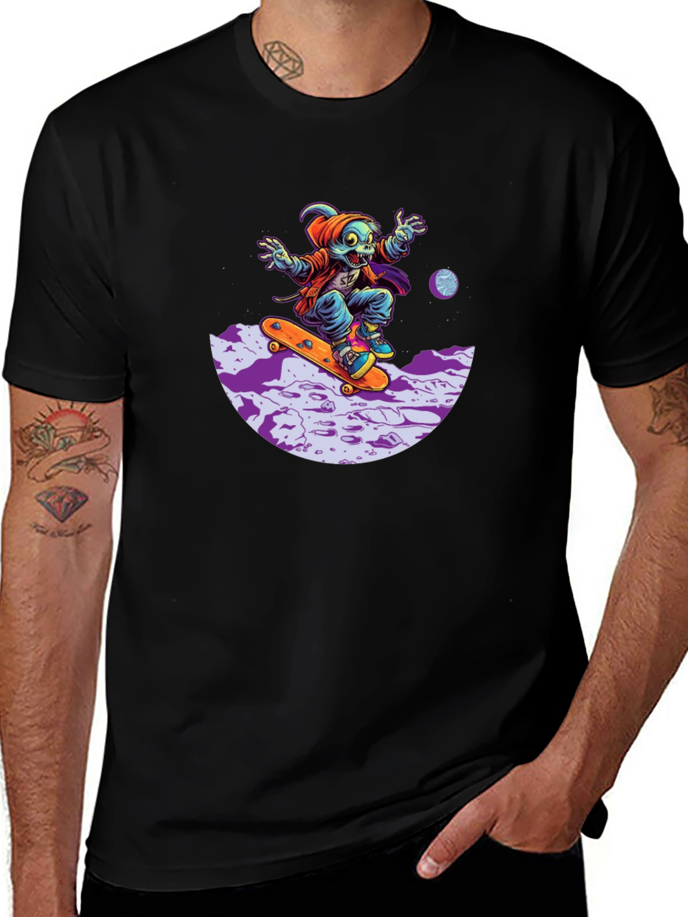 Skateboarding Alien Black T-Shirt