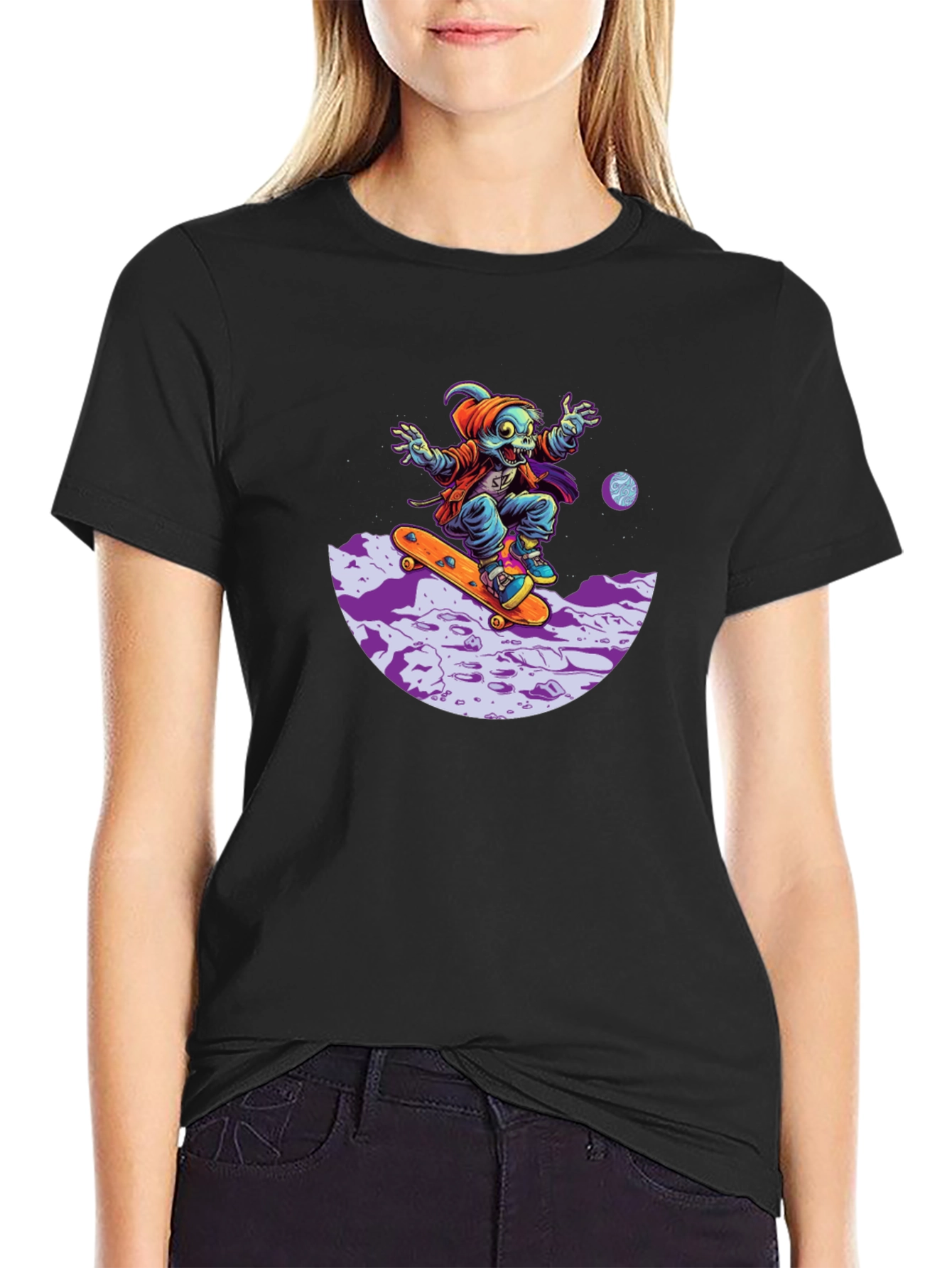 Skateboarding Alien Black T-Shirt