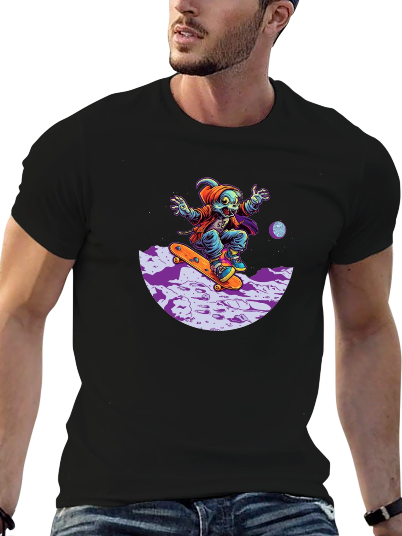 Skateboarding Alien Black T-Shirt