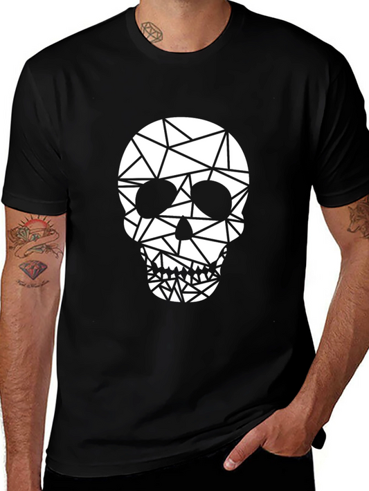 Geometric Skull Graphic Tee - Trendy Black T-Shirt