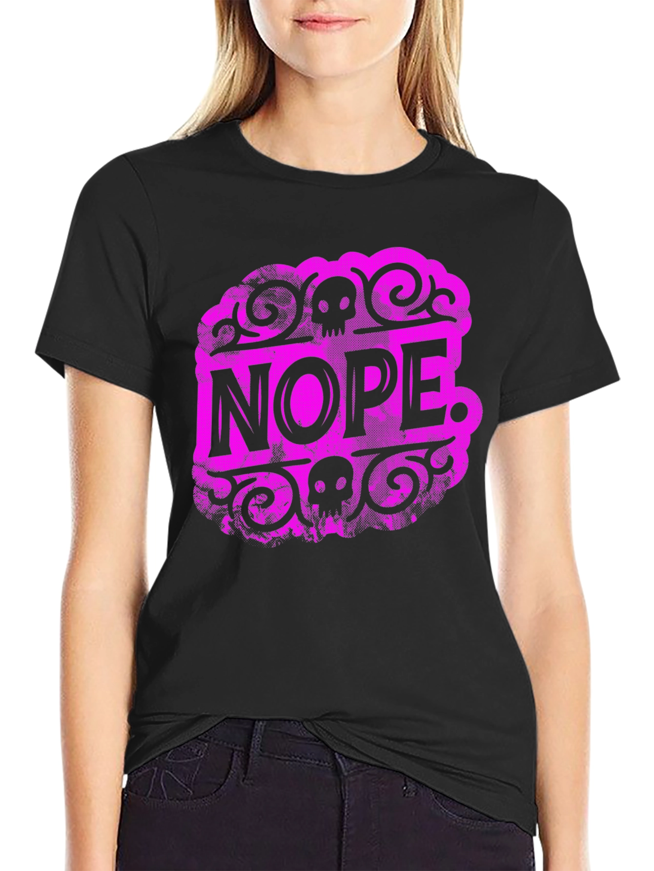 Nope Skull Graphic T-Shirt - Black