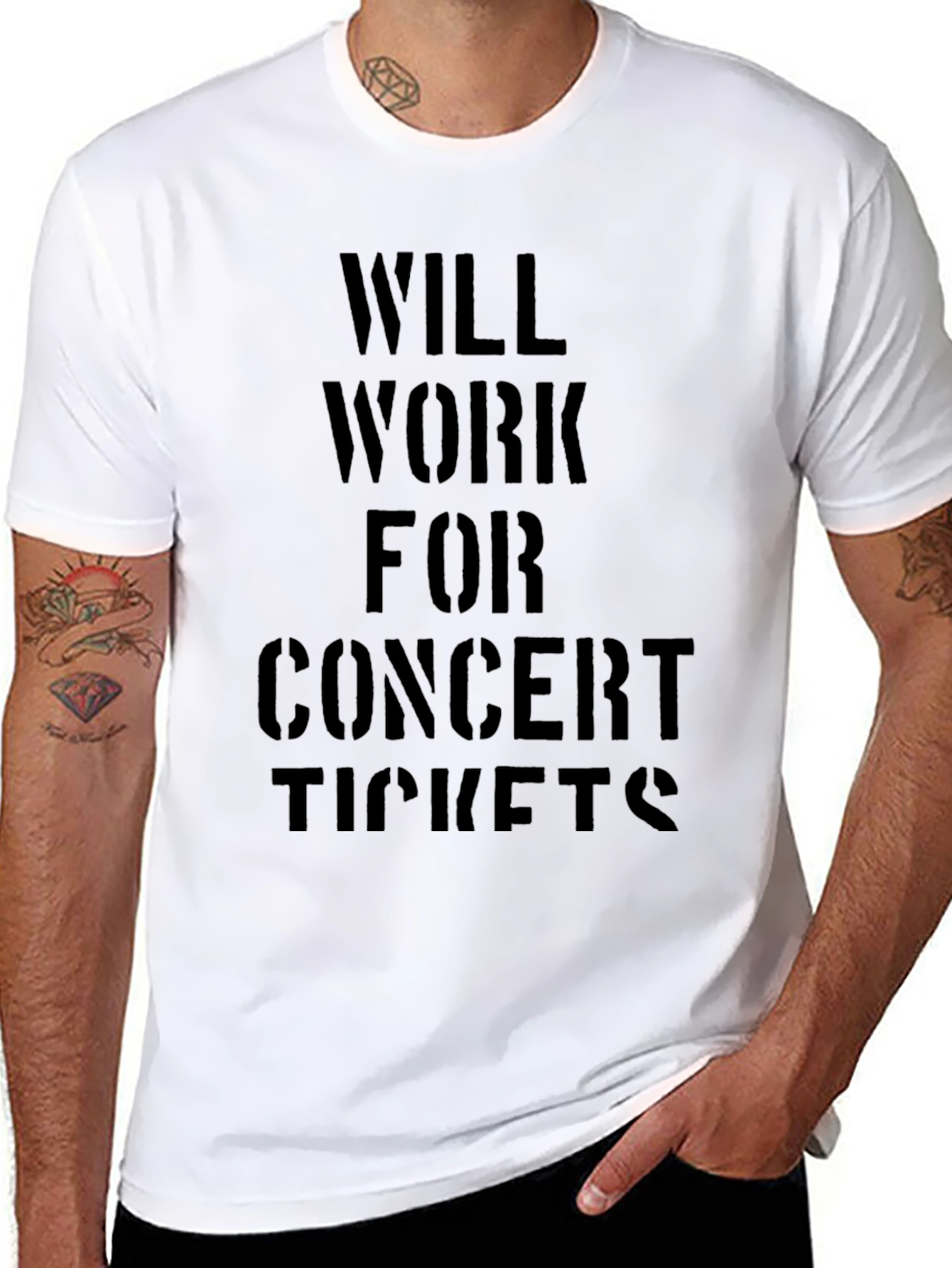 Will Work for Concert Tickets Black T-Shirt