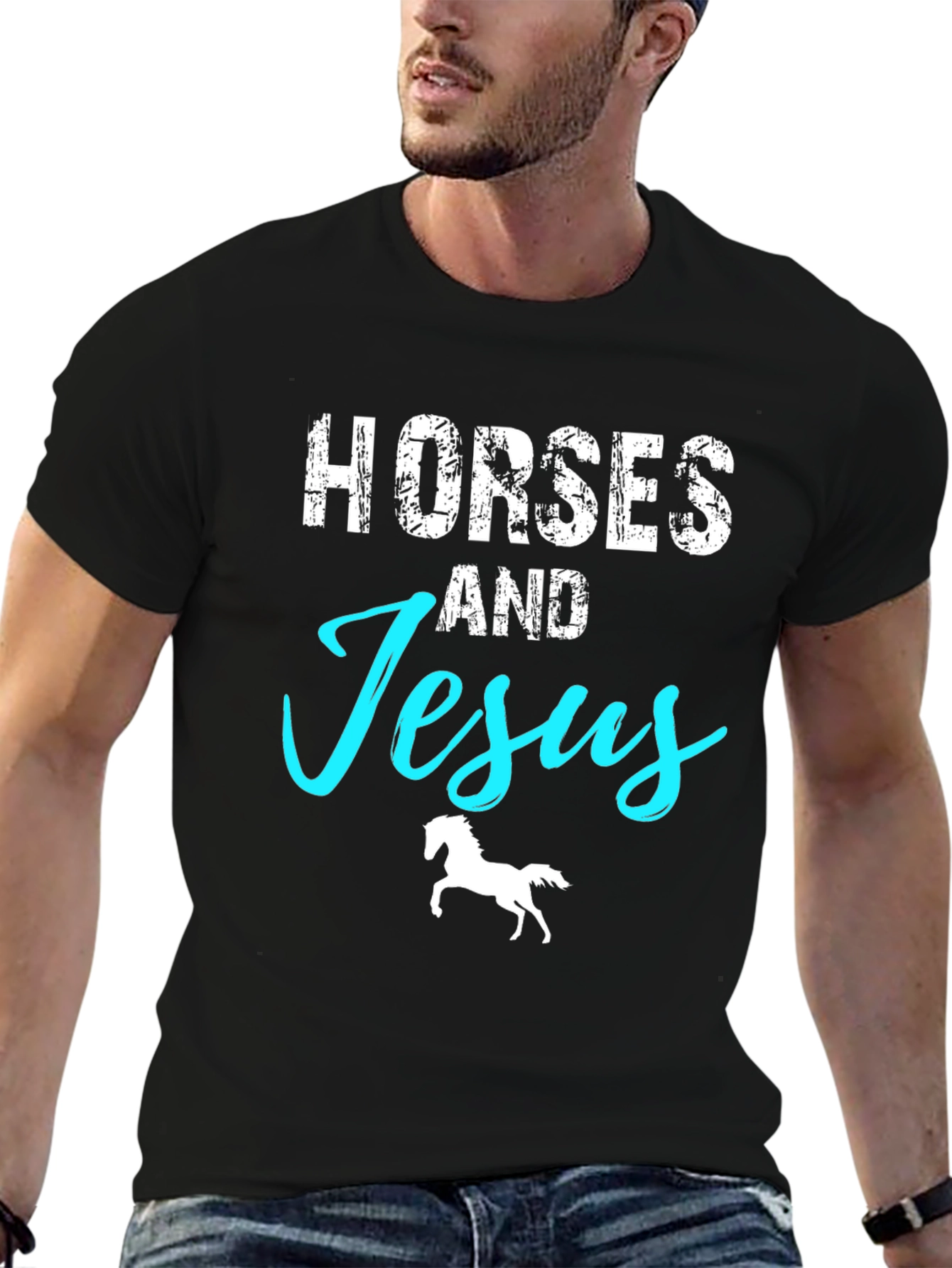 Horses and Jesus Graphic T-Shirt - Black