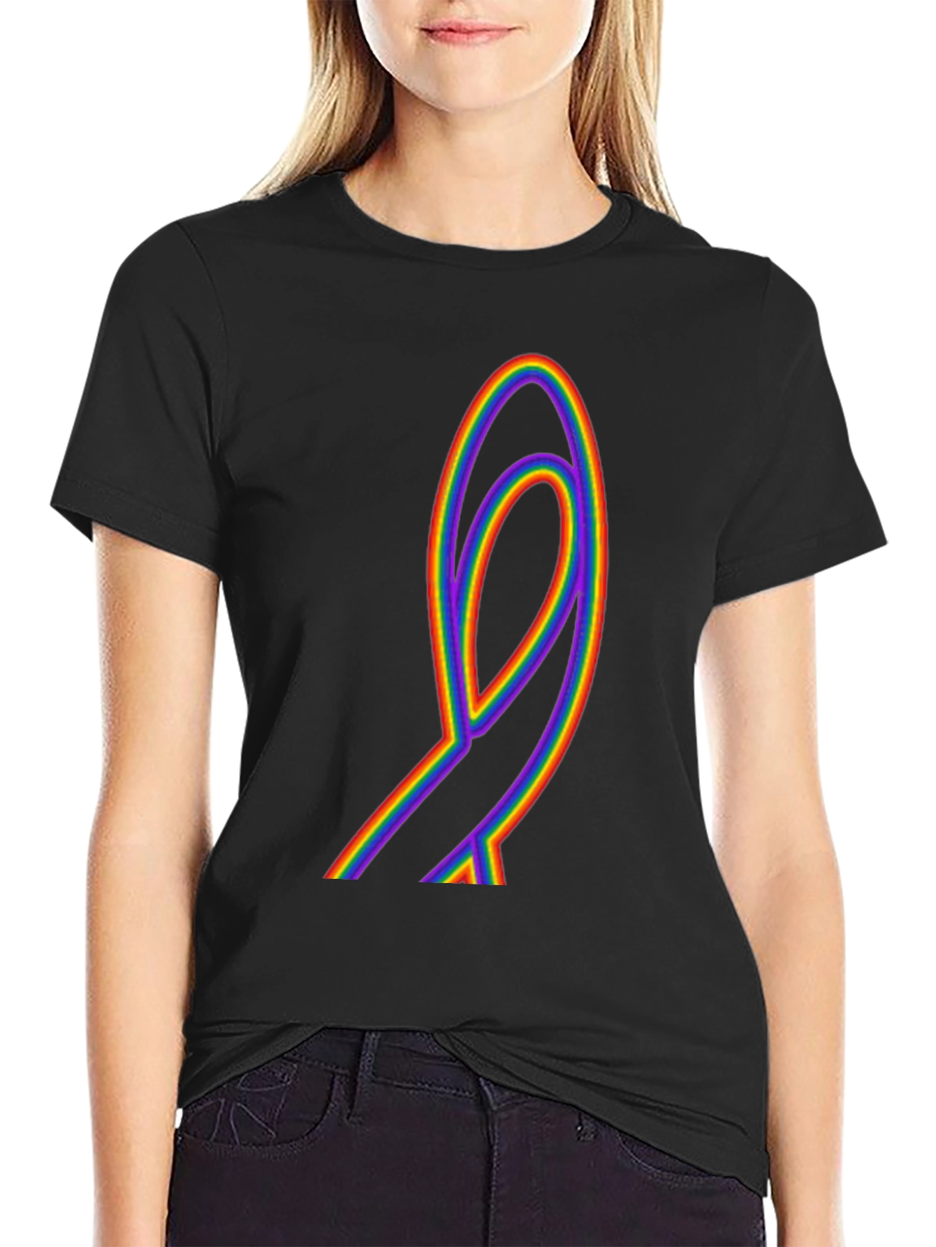 Rainbow Ribbon Graphic Tee - Black