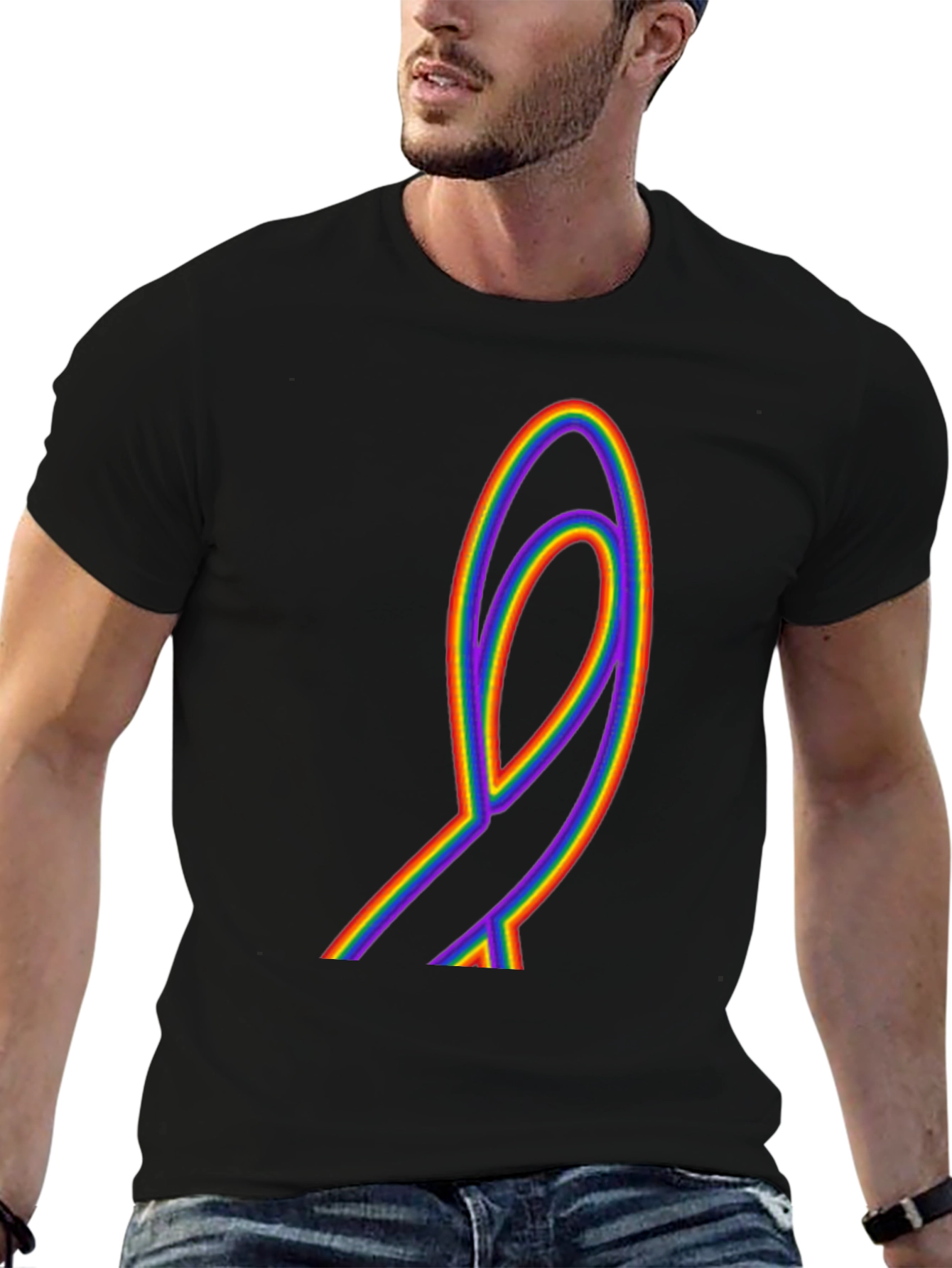Rainbow Ribbon Graphic Tee - Black