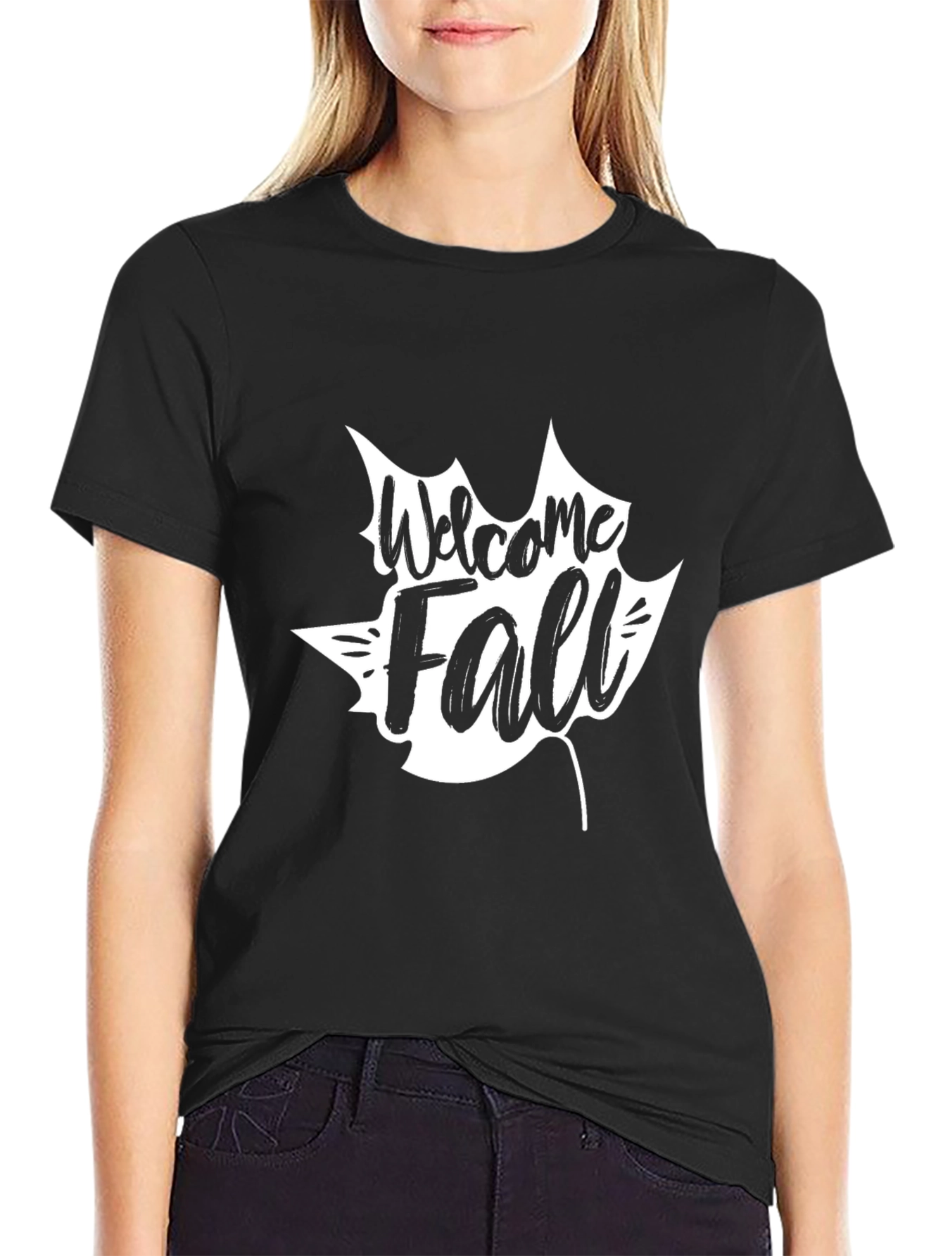 Welcome Fall Graphic Tee - Black Cotton Casual T-Shirt