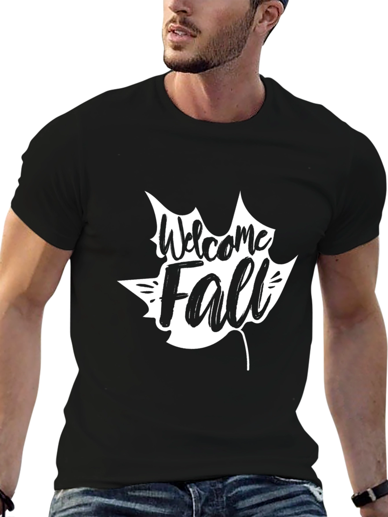 Welcome Fall Graphic Tee - Black Cotton Casual T-Shirt