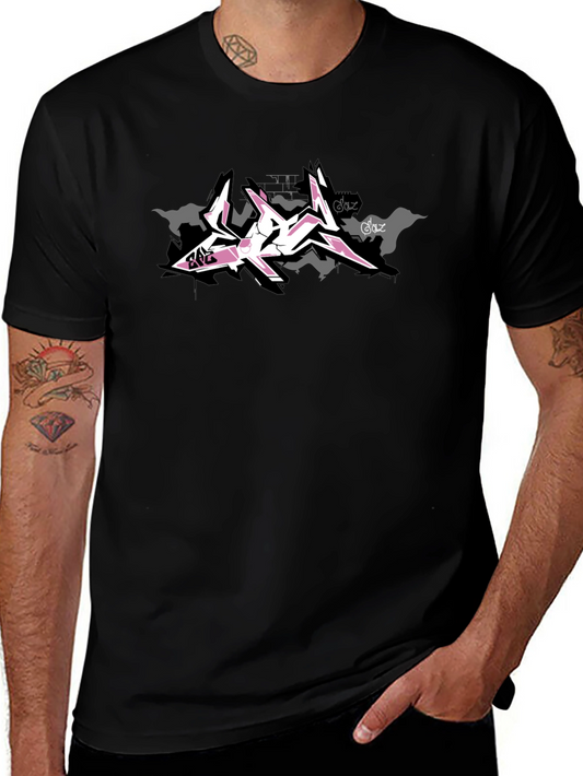 Black Tee with Pink Graffiti Art Design