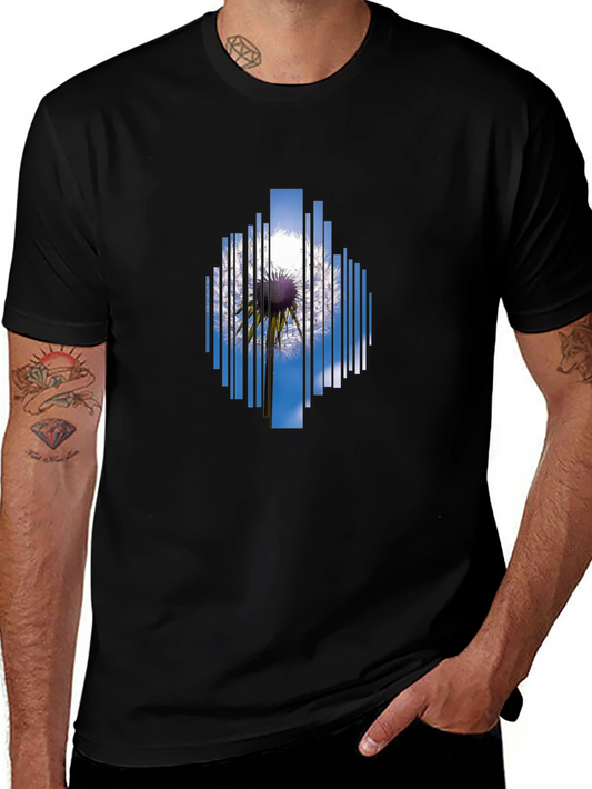 Geometric Dandelion Graphic Black T-Shirt
