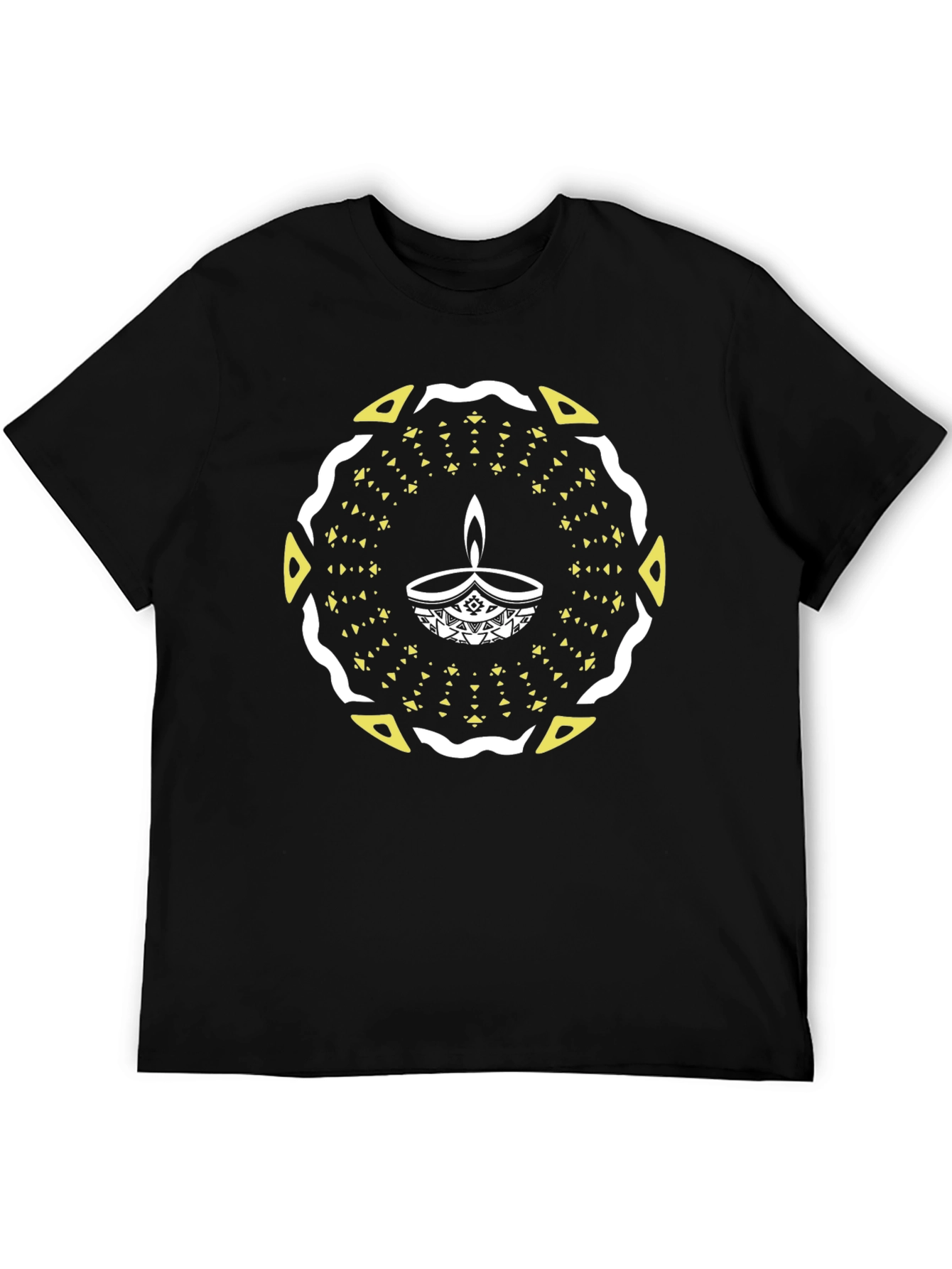 Diwali Lamp Graphic Tee - Black Cotton T-Shirt