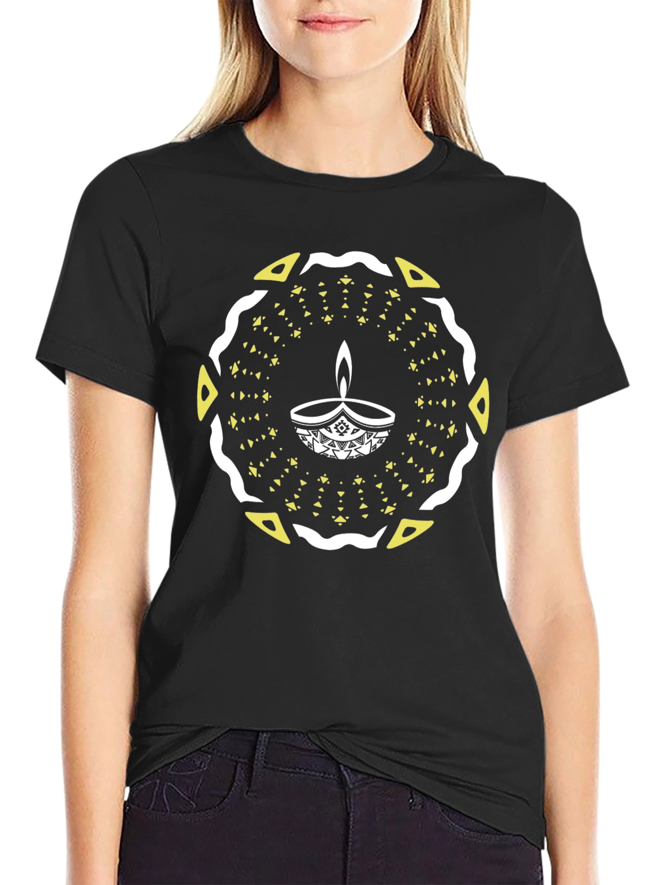 Diwali Lamp Graphic Tee - Black Cotton T-Shirt