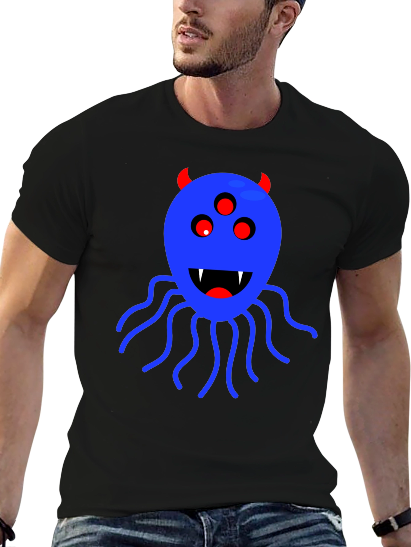 Monster Graphic Tee - Black Cotton T-Shirt