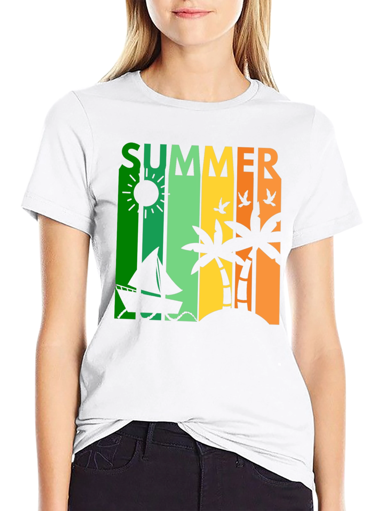 Summer Vibes Graphic Tee - Tropical Island Design