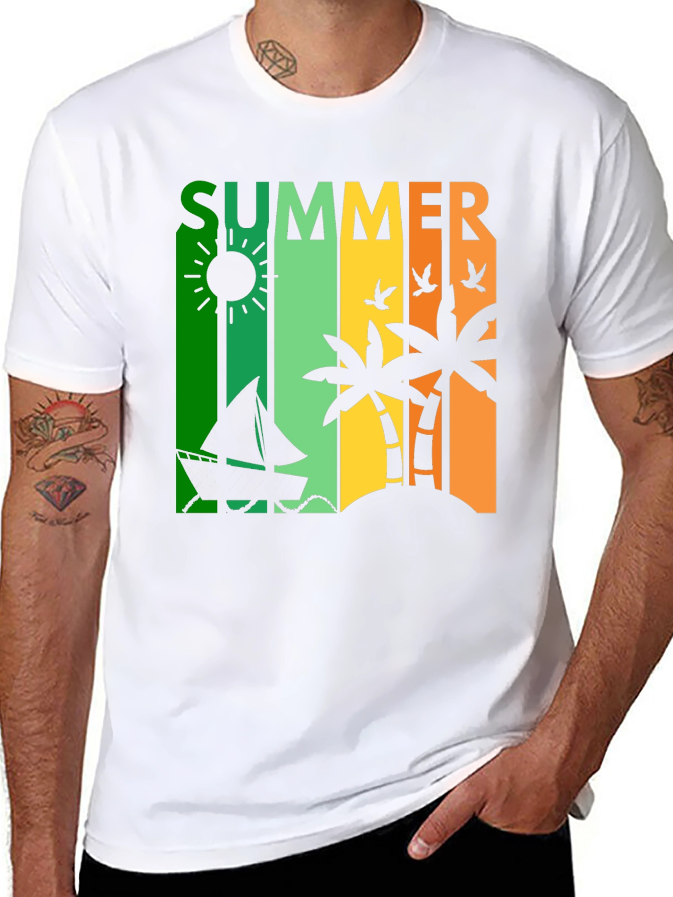 Summer Vibes Graphic Tee - Tropical Island Design